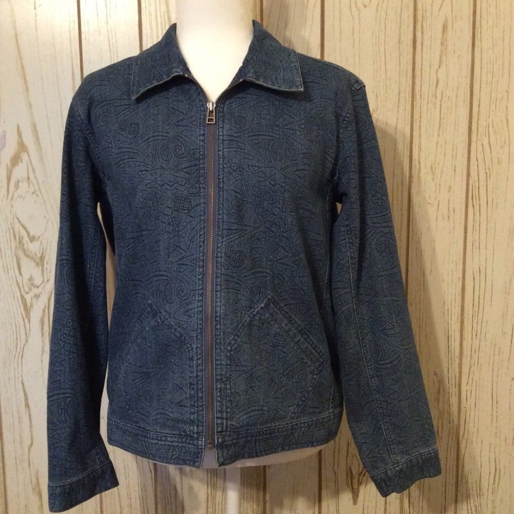 Chico’s Aztec Printed Zipper Front Jean Jacket